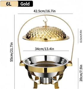 Calentador de Comida Tipo Buffet Redondo de Acero Inoxidable Pulido Espejo con Tapa de Cristal y Perilla Floral, Venta al por Mayor, Unidad Individual - Product Image 5