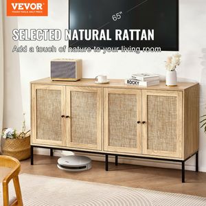 59 pollici 4 porte magnetiche ripiani regolabili credenza Buffet armadietto di stoccaggio in Rattan per corridoio soggiorno armadietto - Product Image 2