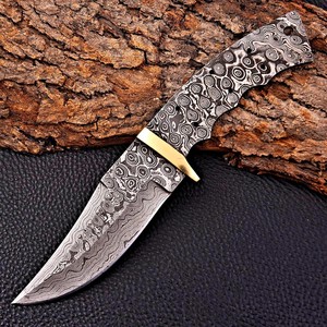 Kit de couteau de chasse et de bushcraft à lame fixe EDC en acier Damas Nordic Forge, avec bolster en laiton, forgé, à lame pleine, pour personnalisation DIY, OEM - Product Image 4
