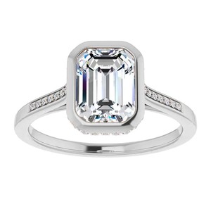 <b>Emerald</b> Cut Moissanite Bezel Setting 925 Sterling <b>Silver</b> 14K Gold Plated Luxury Engagement Wedding Promise Solitaire <b>Ring</b> - Product Image 1
