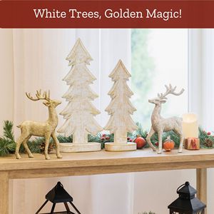 Ensemble de 2 sapins de Noël en bois faits à la main, blancs et dorés, figurines de table de Noël, décoration de maison chic et rustique, vente en gros - Product Image 6