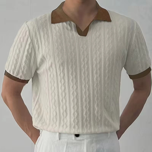 เสื้อเชิ้ตผู้ชายลำลอง ผ้าถักลายแจ็คการ์ด โพลีเอสเตอร์/คอตตอน คอเสื้อตัดกัน แขนสั้น เนื้อผ้ามีเท็กซ์เจอร์ น้ำหนักเบา เป็นมิตรกับสิ่งแวดล้อม เนื้อผ้านุ่ม - Product Image 1