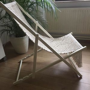 Chaise en macramé relaxante avec chaise de plage pliante en bois de coton pour salon cuisine salle à manger école parc utilisation - Product Image 3