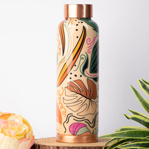 Tropical Leaf Print Copper Water <b>Bottle</b> Contemporary Nature Theme Drink <b>Flask</b> Custom Logo Bulk Export Manufacturer Supply - Product Image 6