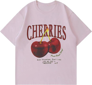 Oversized Graphic Tees Unisex Cherries Print T Shirts Casual Summer Short Sleeve Top Cotton Cute Tee Shirt Women's Plus Size - Product Image 1