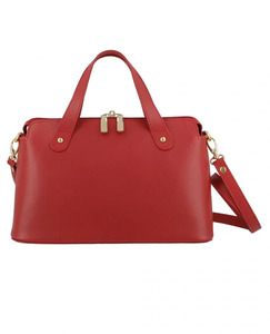Bolso de mano de cuero genuino rojo de alta calidad para mujer, elegante, con cremallera, dos asas de transporte, bandolera, venta al por mayor, OEM, logotipo y colores personalizados - Product Image 1