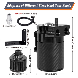 2 Portlu Evrensel Yağ Toplama Kabı Kiti, Bölmeli Alüminyum Karbon Fiber Başlık Montaj Braketi Dahil - Product Image 6