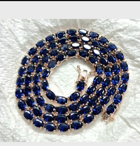 Collier chaîne à maillons saphir bleu plaqué or 18 carats avec serti griffe, bijoux unisexe pour cadeau de fête - Product Image 5