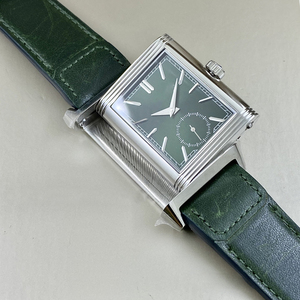 Double-sided Reversible <b>Rectangular</b> Skeleton Mechanical <b>Watch</b> with Chronograph Function, Polished Stainless Steel Flip Case Dual - Product Image 1