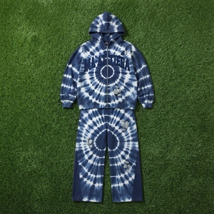 Conjunto de Sudadera con Capucha y Pantalones Tie Dye Azul Marino para Hombre, Sudadera con Cierre y Capucha, Pantalones Anchos con Detalle de Tachuelas, Traje Deportivo de Dos Piezas - Product Image 6