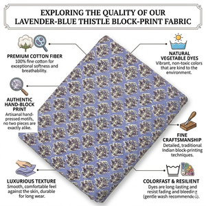 Tela de algodón floral morado lavanda con estampado a mano, suave y transpirable, material textil indio para vestidos, por metro, al por mayor. - Product Image 5