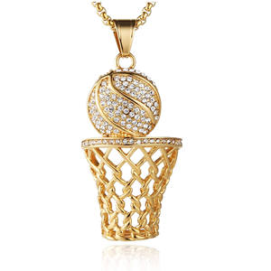Collar con colgante de baloncesto chapado en oro amarillo macizo sobre plata, con incrustaciones, estilo hip hop, joyería deportiva con cuerda y red de baloncesto - Product Image 6