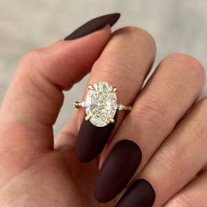 5 Carat Oval E VS1 Lab Grown Diamond Bubble Engagement <b>Ring</b> , <b>Dainty</b> Nature Inspired <b>Ring</b> in Yellow Gold , IGI Certified - Product Image 6
