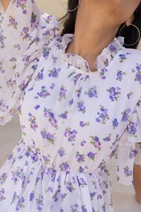 Robe midi en mousseline à imprimé floral, col en V, manches volantées, coupe trapèze ample, style bohème décontracté pour femme, pièce élégante pour l'été - Product Image 5