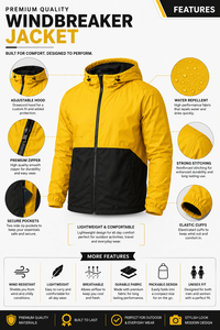 Sweat à capuche unisexe jaune et noir, coupe classique, coupe-vent, zippé, décontracté/sportif, pour l'extérieur, hiver, en Spandex/Nylon respirant - Product Image 6