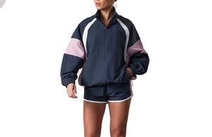 Chaqueta Cortavientos para Mujer, Estilo Deportivo, Cierre Completo, Bloques de Color en Contraste, Manga Larga, Poliéster, Ropa de Primavera - Product Image 4