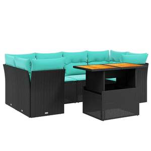 Ensemble de canapés de patio en polyrotin noir 7 pièces avec coussins, mobilier d'extérieur élégant - Product Image 2