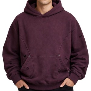 Sudadera con Capucha para Hombre, Corte Regular, Estilo Desgastado, 100% Algodón, Forro Polar, Color Negro Sólido, Transpirable, Secado Rápido, Ropa Casual Urbana - Product Image 6