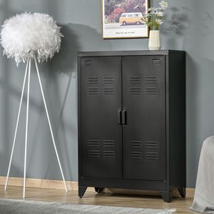 Mobiletto Organizzatore Nero per Cucina con Ante e Ripiani Regolabili per Angolo Caffè nel Soggiorno - Product Image 2