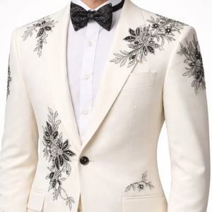 Blazer de Hombre de Algodón Premium Hecho a Medida, con Bordado de Cuentas y Cristales, Base de Poliéster, para Bodas y Fiestas - Product Image 3