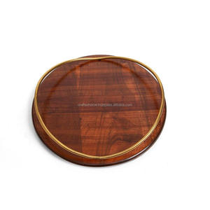 High Quality Custom Acacia Wood and Brass Handle Round Food Serving <b>Tray</b> With Handles for Table Decoration - Product Image 3