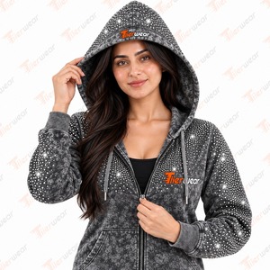 Tiierwear Women's Hooded <b>ZipUp</b> Sweatshirt Glitter Print Dot Pattern Casual Full Sleeve Knitted Polyester Autumn Wear - Product Image 6