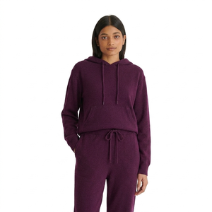 Sudadera con Capucha Tejida para Mujer, Color Sólido, Manga Larga, Informal, de Algodón para Otoño, con Bolsillos y Cordón Ajustable - Product Image 1