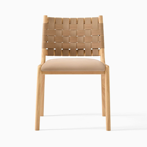 Modern Solid Wood Dining <b>Chair</b> with Woven Webbing Backrest and <b>Padded</b> Seat - Product Image 2