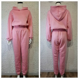 Women Sets Loose Casual Fleece WarmSolid Long Sleeve Hooded <b>Harem</b> Pants Ankle Plain Dyed Autumn Winter Sport 2 Piece - Product Image 5