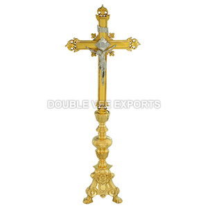 Crucifijo de Altar Chapado en Oro |   Cruz Católica de Pie para Iglesia – DOUBLE VEE EXPORTS - Product Image 2