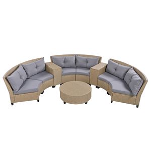Set da Giardino a Forma di Ventaglio per 6 Persone in Rattan con Cuscini e Tavolo, Video Incluso - Product Image 4