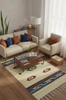 Tapis de pique-nique et de maison rectangulaire multicolore en coton tissé beige, motif floral moderne, lavable en machine, avec envers réversible, vente en gros
