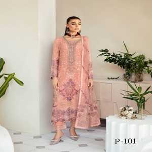 Hecho a mano bordado de lujo 3 piezas Salwar Kameez en gasa ropa de fiesta para mujer por Ramsha volumen Dastoor venta completa - Product Image 6