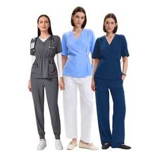 PROMOTION EXCEPTIONNELLE : Ensemble d'uniformes médicaux unisexes à col en V avec pantalon droit – Haut et pantalon de travail médical – Faible MOQ/OEM/ODM - Product Image 1