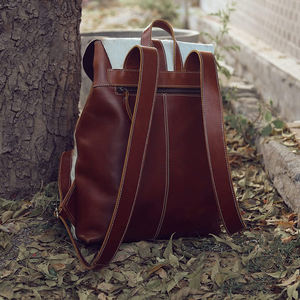 Sac à dos en cuir véritable de vachette à poils avec fermeture éclair et motif lettres, sac de voyage tendance pour ordinateur portable et école HNBP-0091 - Product Image 4