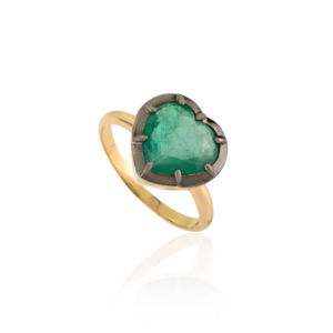 Dernière nouveauté : Bague en forme de cœur en émeraude zambienne de 2,37 ct, plaquée rhodium noir, en or jaune massif 18 carats – Cadeau de Saint-Valentin - Product Image 3