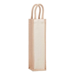 Sac cadeau en jute naturel pour bouteille de vin avec poignée en corde, sac de transport pour le shopping, logo personnalisé, emballage écologique pour la vente au détail et les événements - Product Image 1