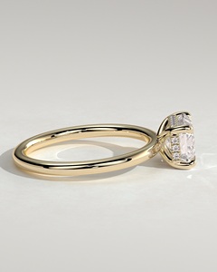 แหวนเพชรเม็ดเดี่ยวทรงเหลี่ยมมรกต 14k 18k ทองคำแท้ 4 กรงเล็บ ประดับเพชรแล็บโกรว์ ดีไซน์ตะวันออก-ตะวันตก พร้อมวงแหวนซ่อนรอบเพชร แหวนหรูทำมือ - Product Image 5
