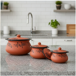Ollas y tapas de barro terracota pintadas a mano SwamiG TradeX, resistentes al calor, antiadherentes y ecológicas (vajilla decorativa) - Product Image 2