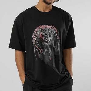 T-shirt tendance pour homme, décontracté, à manches courtes, col rond, en molleton, imprimé, ultra doux, 100% coton, coupe ample, streetwear, 220g - Product Image 1