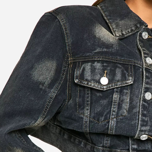 Latest Design Waist Detail Distressed Cropped Eco-Friendly Cotton <b>Denim</b> <b>Jacket</b> Long Sleeve Designed Women All - Product Image 5