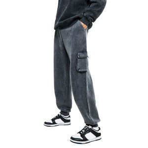 Pantalon de jogging pour homme, coupe ample et large, délavé à l'acide, personnalisé, léger, écologique, respirant, avec cordon de serrage - Product Image 1