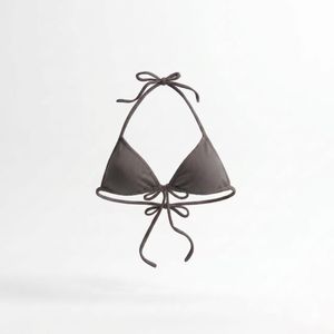 Haut de bikini noir pour femme avec cordon de serrage à l'avant et bretelles réglables, maillot de bain uni en spandex et polyester - Product Image 6