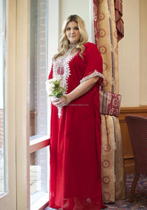 Red Colour <b>Plus</b> <b>Size</b> Muslim Women <b>Kaftan</b> With Best Quality Fabric and Silver Embroidery and Beads Work on Front - Product Image 1