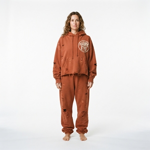 Conjunto Deportivo de Sudadera Corta y Pantalones Deportivos de Algodón Desgastado para Mujer, Venta al Por Mayor - Product Image 3