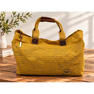 Sac fourre-tout en toile de coton de qualité supérieure avec panneaux de couleur contrastée, surpiqûres décoratives et poignées renforcées – Réutilisable pour les courses - Product Image 2