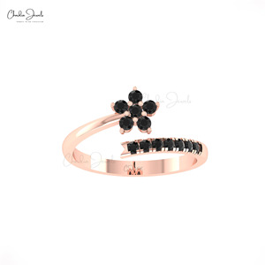 Produit phare : Bague de mariage minimaliste en or massif 14K, 0,32 CTW, diamant noir véritable, design étoile ouverte, pour soirée, vente en gros - Product Image 4