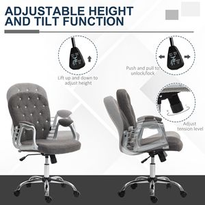 Sedia da Ufficio Grigio Scuro con Bottoni Trapuntati, Poltrona Direzionale per Casa e Ufficio, Braccioli Imbottiti, Altezza Regolabile, Ruote Girevoli, Nylon PP BIFMA - Product Image 4