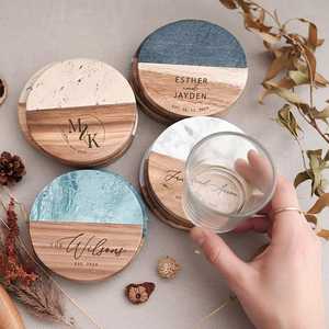 Luxury Handmade Wood Marble <b>Coaster</b> Set Natural Stone <b>Drink</b> <b>Coasters</b> for Dining Table Home Kitchen Bar Decoration - Product Image 1