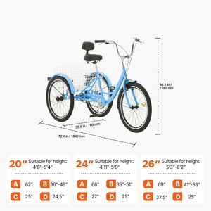 Tricycle Cruiser en Acier Carbone 26 Pouces avec Panier Réglable, Vélo Adulte à Trois Roues, Design à Corps Fermé - Product Image 2